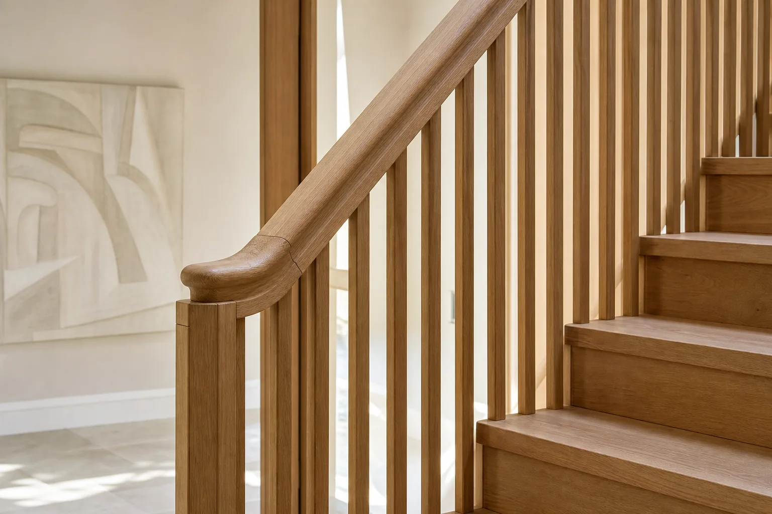 Minimalistyczna balustrada wykonana z naturalnego drewna